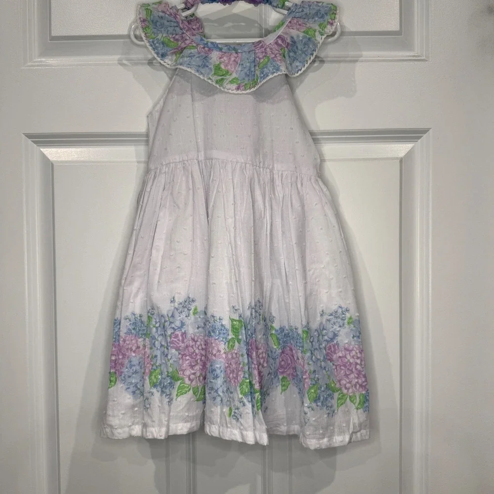 Tommy Bahama Kids Dress White Floral Hydrangea‎ Ruffle Neck Headband Set Size 4T